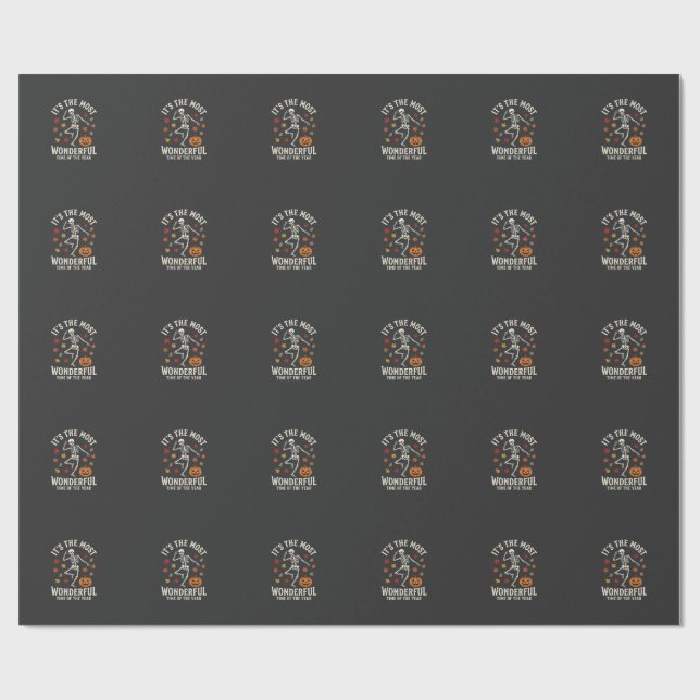 Papel De Presente Dança de Esqueleto de Halloween Abóbora de Outono (Aberto)
