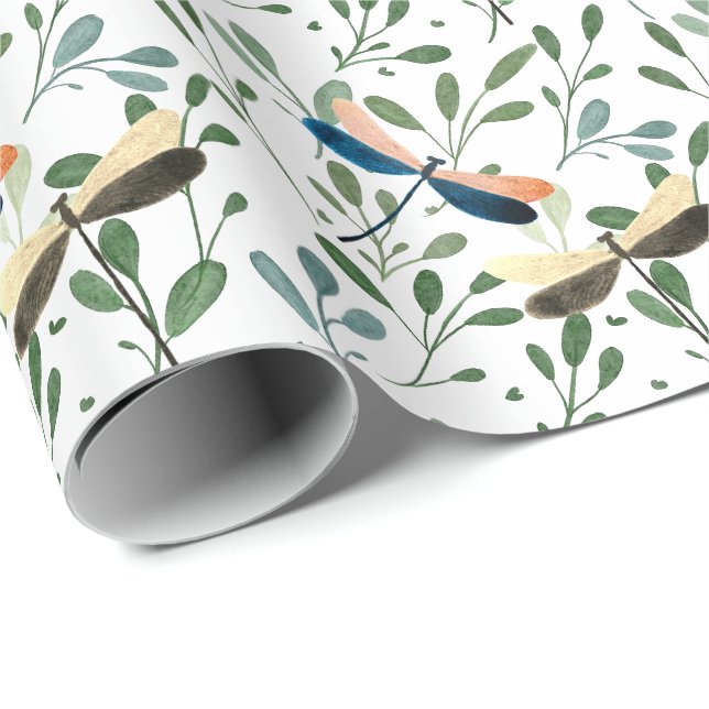 Papel De Presente Dançarinas Dragonfles Cheerful Summer Leaf Pattern (Ponta do rolo)