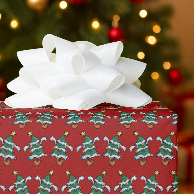 Papel De Presente Dancing Christmas Trees Xmas Pixel Art Pattern (Criador carregado)