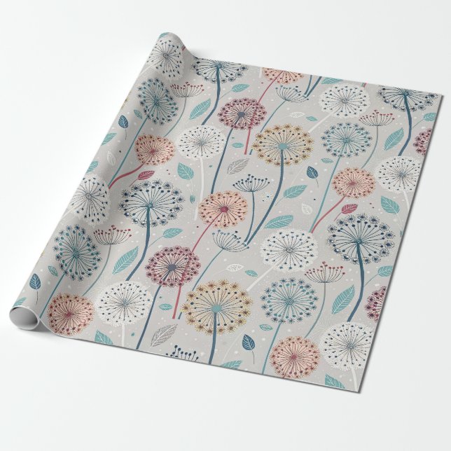 Papel De Presente Dandelion Whimsical - Vermelho, Amarelo, Branco e  (Desenrolado)