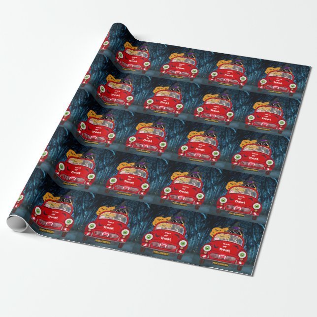 Papel De Presente Dane Dog Grande Dirigindo Carro Assustador Abano d (Desenrolado)