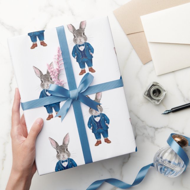 Papel De Presente Dapper Bunny em um Blue Bowtie e Suit Party (Presentear)