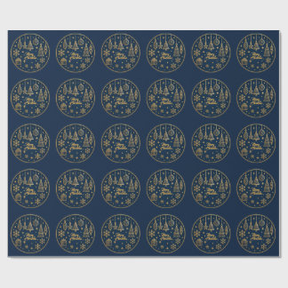 Papel De Presente Dark Blue &Ornament Merry Christma Rapping Paper
