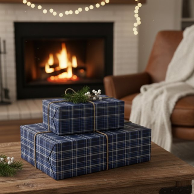Papel De Presente Dark Blue Plaid Tartan Wrapping Paper (Criador carregado)