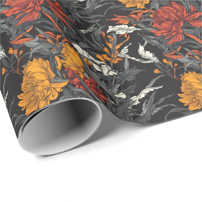 Papel De Presente Dark Botanical Garden Floral Wrapping Paper (Ponta do rolo)