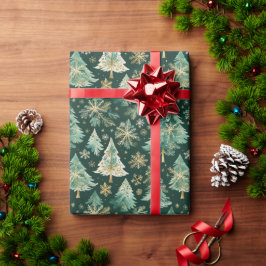 Papel De Presente Dark Christmas Trees & Snowflakes Wrapping Paper