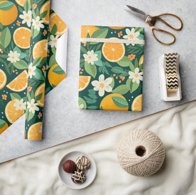 Papel De Presente Dark Citrus Grove Floral Gift (Artesanato)