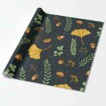 Papel de Presente Dark Fall com Folhas de Ginkgo e