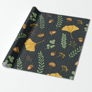 Papel de Presente Dark Fall com Folhas de Ginkgo e
