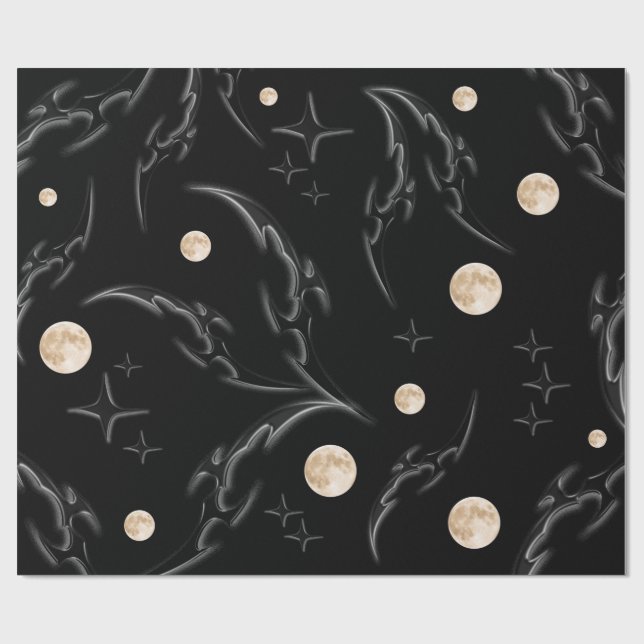 Papel De Presente Dark Gothic Moon & Stars Wrapping Paper  (Aberto)