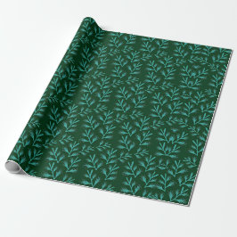 Papel De Presente  Dark Green Background with Teal Botanical Leaves