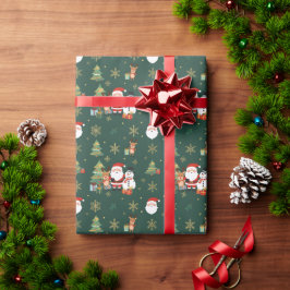 Papel De Presente Dark Green Festive Pattern Gift Wrapping Paper