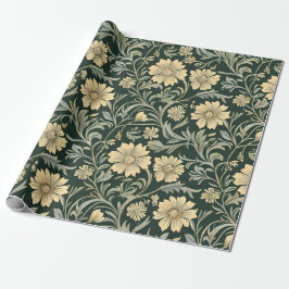 Papel De Presente Dark green stylized yellow flowers  pattern 
