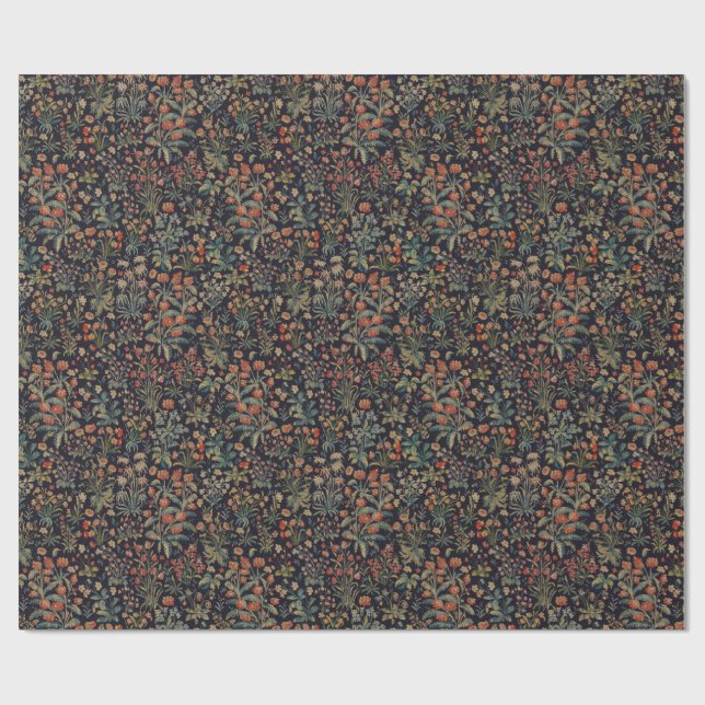 Papel De Presente Dark Moody Midnight Forest Floral Botanical (Aberto)