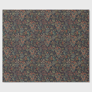 Papel De Presente Dark Moody Midnight Forest Floral Botanical