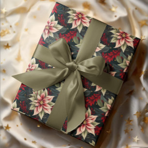 Papel De Presente Dark Moody Poinsettia Floral Winter Holiday