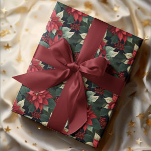 Papel De Presente Dark Moody Poinsettia Floral Winter Holiday