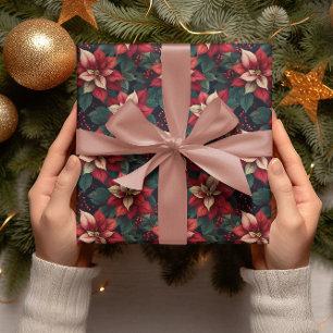 Papel De Presente Dark Moody Poinsettia Floral Winter Holiday