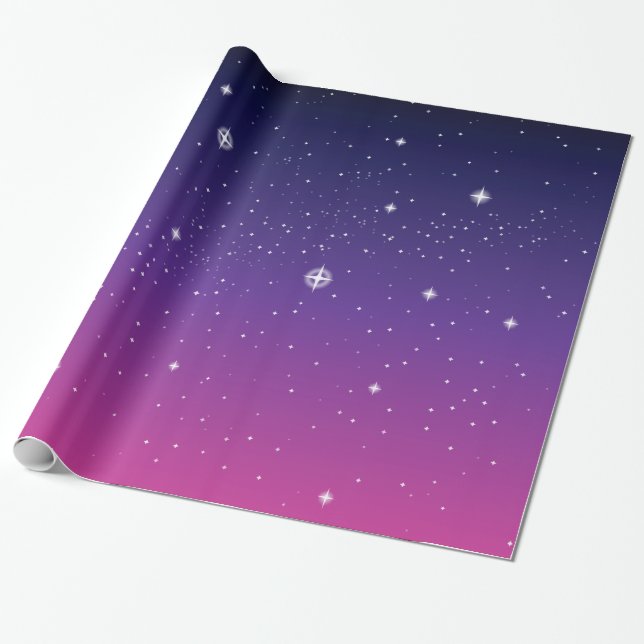 Papel De Presente Dark Purple Starry Night Sky (Desenrolado)