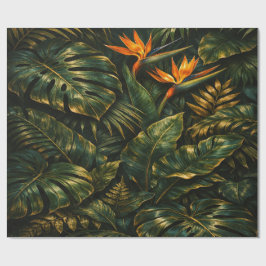 Papel De Presente Dark Tropical Monstera Gold Botanical Gift Wrap