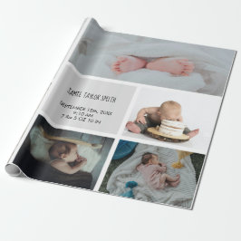 Papel De Presente Data de Nascimento da Colagem de Fotos do Bebê Nom