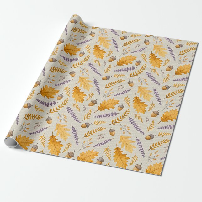 Papel de Presente de Ação de Graças com Bolota e L (Desenrolado)