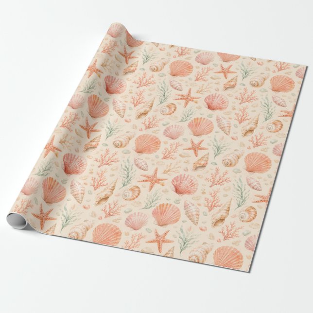 Papel de Presente de Água-Marinha Coral Rosa Água- (Desenrolado)