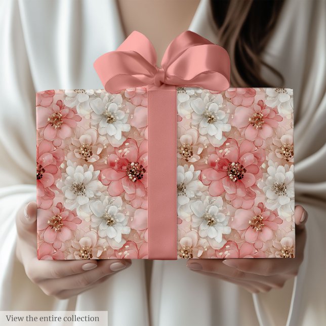 Papel de presente de aguarela rosa pastel e dourad (Trendy pastel pink and gold watercolor gift wrap)