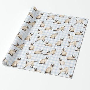 Papel de Presente de Aguarela Xadrez Azul Gato Sia
