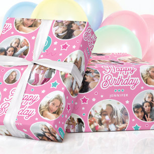 Papel de Presente de Aniversário de Meninas com Fo