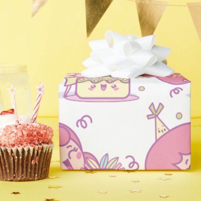Papel de Presente de Aniversário Fun Cake & Hat Te (Festa de aniversário)