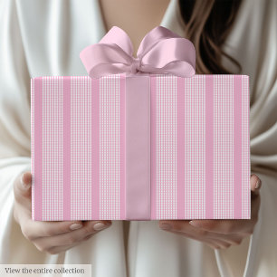 Papel de Presente de Aniversário Xadrez Rosa Claro