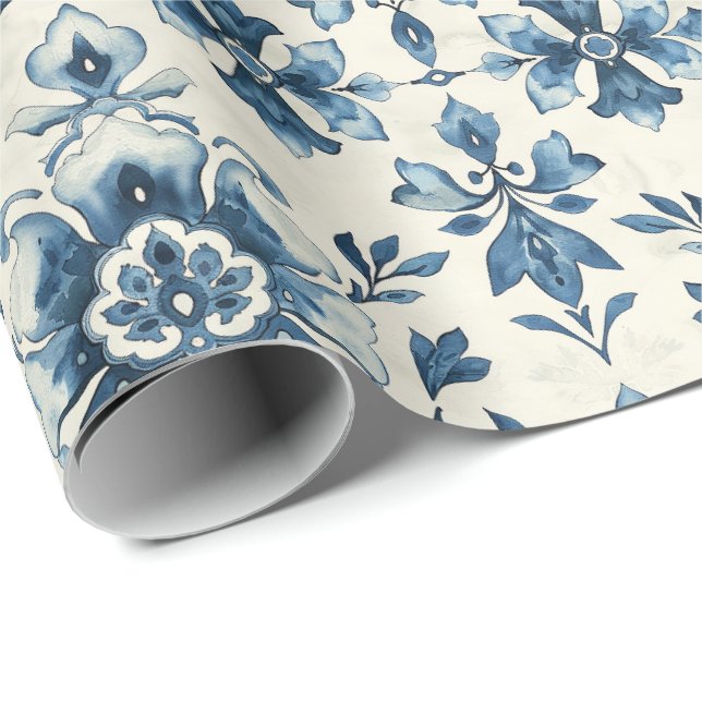 Papel de Presente de Azulejo Floral Holandês, Padr (Ponta do rolo)