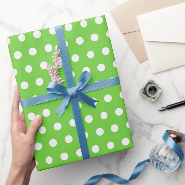 Papel de Presente de Bolinhas Branco e Verde (Presentear)