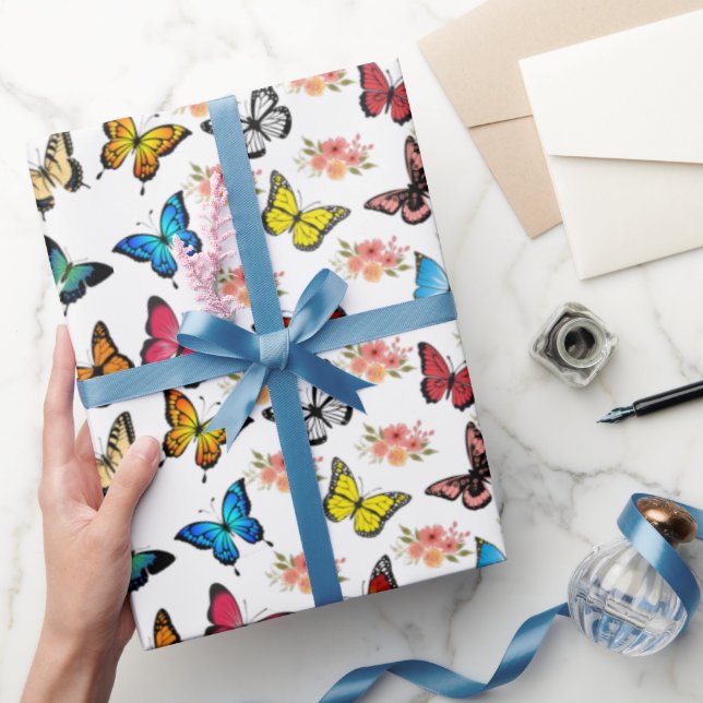 Papel de Presente de Borboletas em Aquarela Vibran (Presentear)
