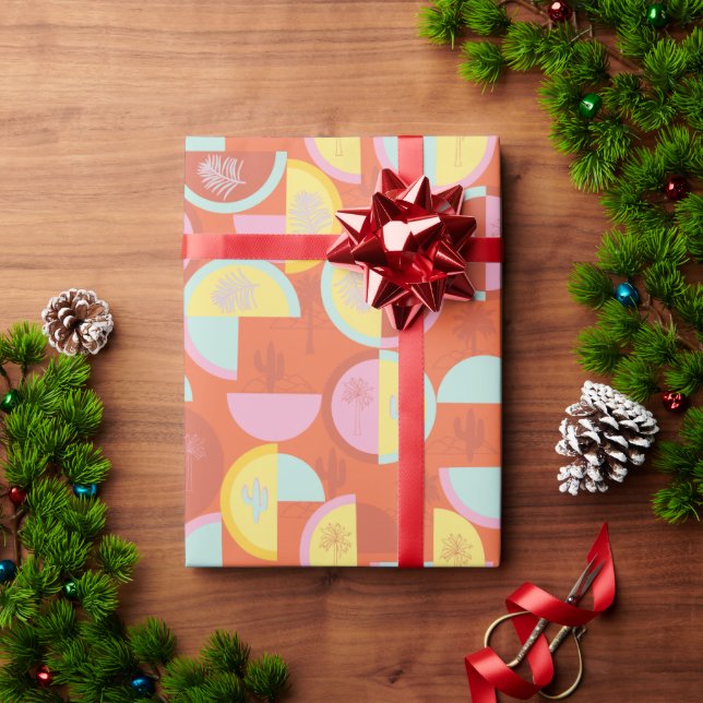Papel de Presente de Cacto Retro Palm Springs (Presente de Natal)
