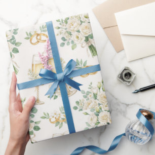 Papel de Presente de Casamento com Flores Brancas 