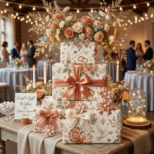 Papel de Presente de Casamento Floral Terracota co