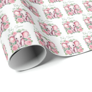 Papel de Presente de Chuveiro de Bebê Menina Elefa