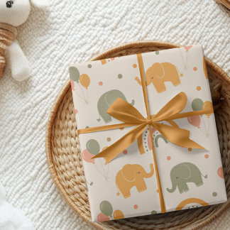 Papel de Presente de Elefante Arco-íris Retrô Neut