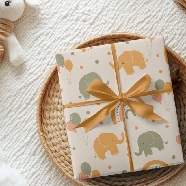 Papel de Presente de Elefante Arco-íris Retrô Neut (Criador carregado)