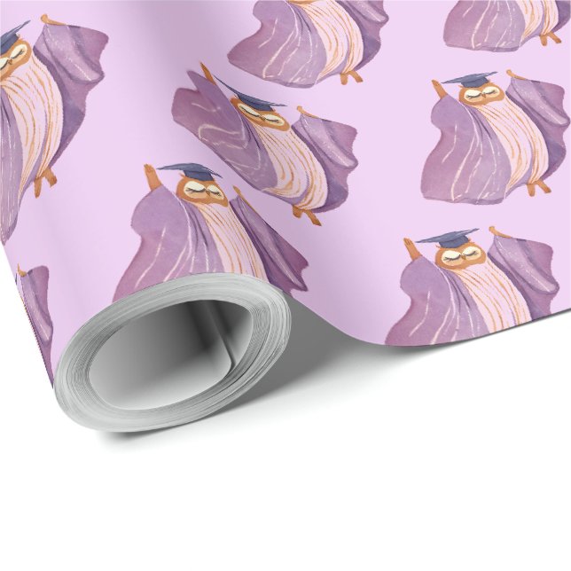 Papel de Presente de Formatura de Coruja Roxa (Ponta do rolo)