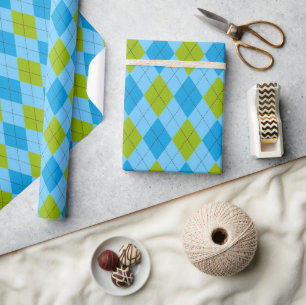 Papel de Presente de Golfe Argyle Azul e Verde