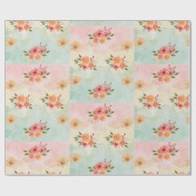 Papel de Presente de Grade Floral de Aquarela da P