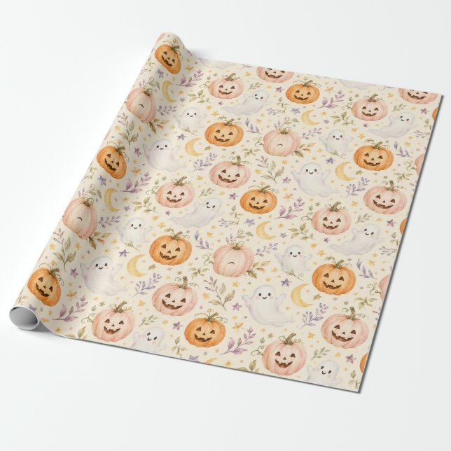 Papel de Presente de Halloween com Aquarela de Abó (Desenrolado)