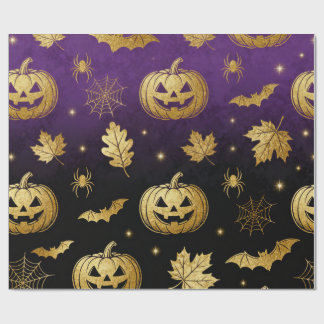 Papel de Presente de Halloween com Brilho Dourado