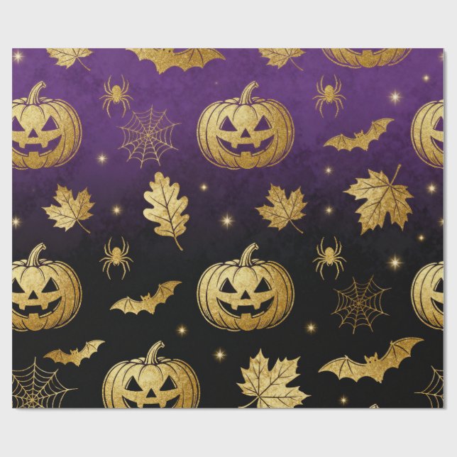 Papel de Presente de Halloween com Brilho Dourado  (Aberto)