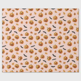 Papel de Presente de Halloween com Morcegos e Abób
