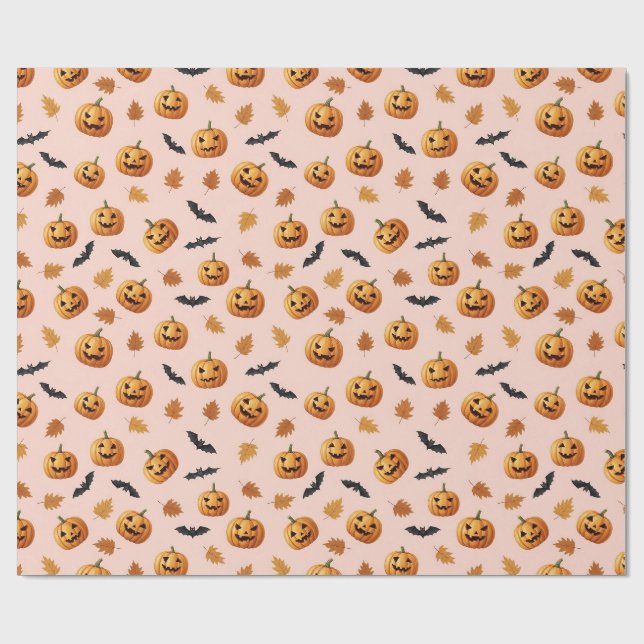 Papel de Presente de Halloween com Morcegos e Abób (Aberto)
