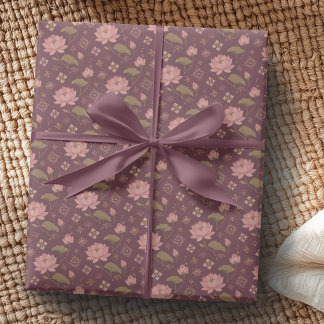 Papel de Presente de Lótus Burgundy e Dourado Anti
